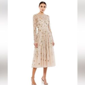 Mac Duggal 10799 Floral Beadwork Long Sleeve Dress